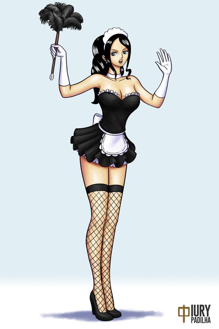 Robin in a suit of a maid van pis