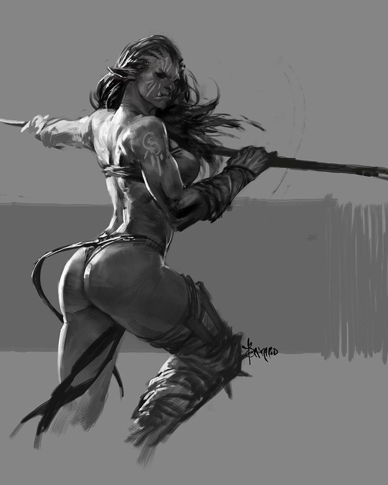Girl with a spear of fantasy