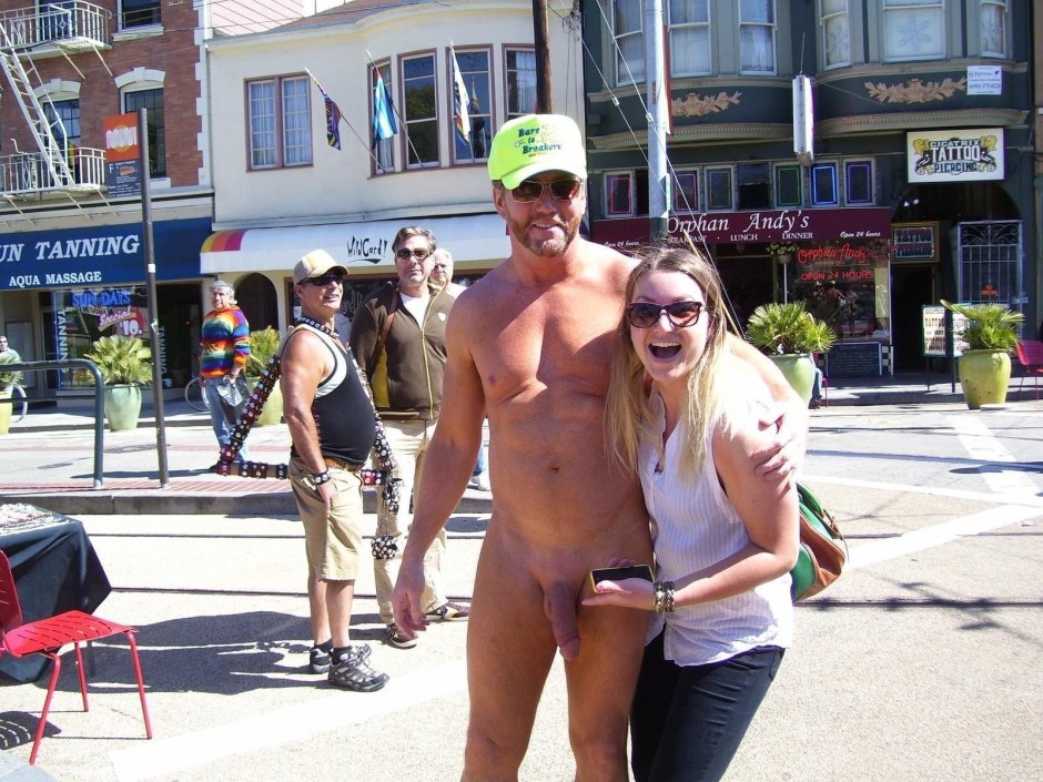 Naked guys on the streets of the city