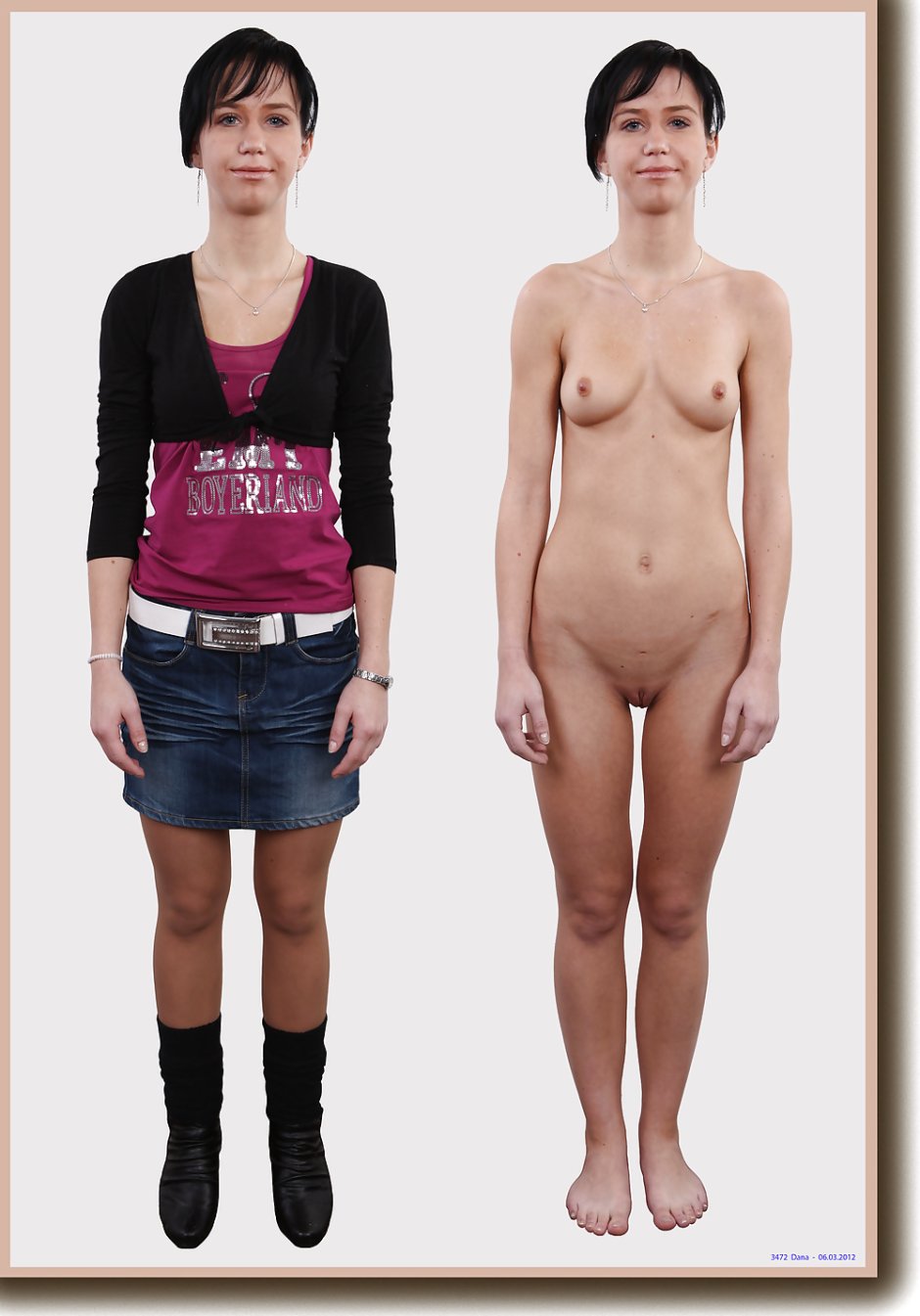 Girls in clothes and without clothes