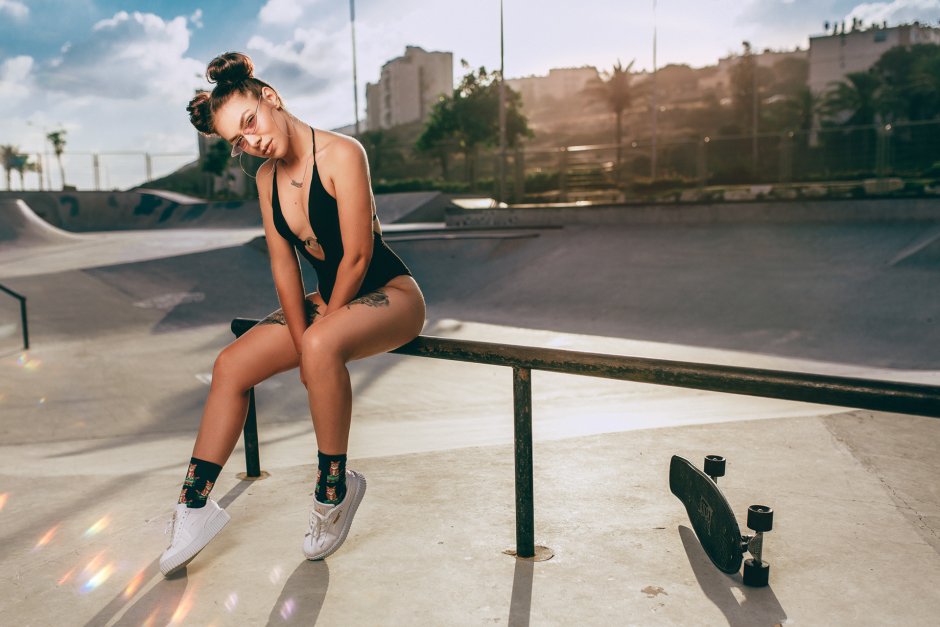 The roller skates are bare