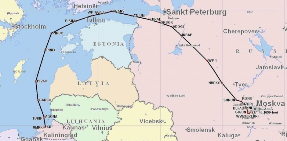 Aircraft route to Kaliningrad