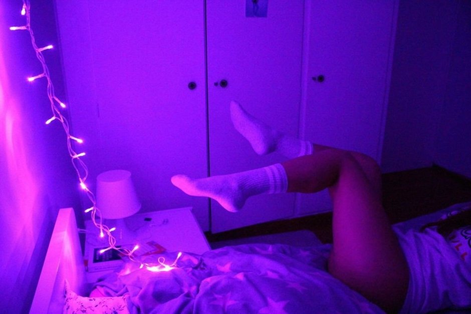 Photo shoot in neon room