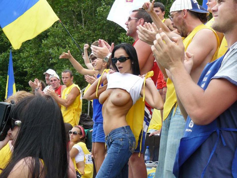 Naked fans in the stadium