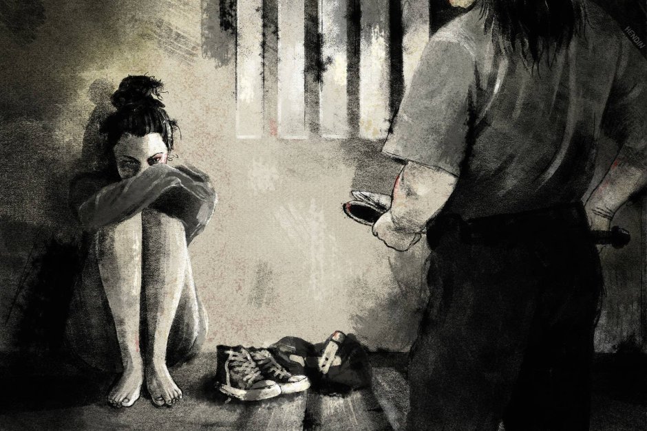 Examination in the women's colony barefoot