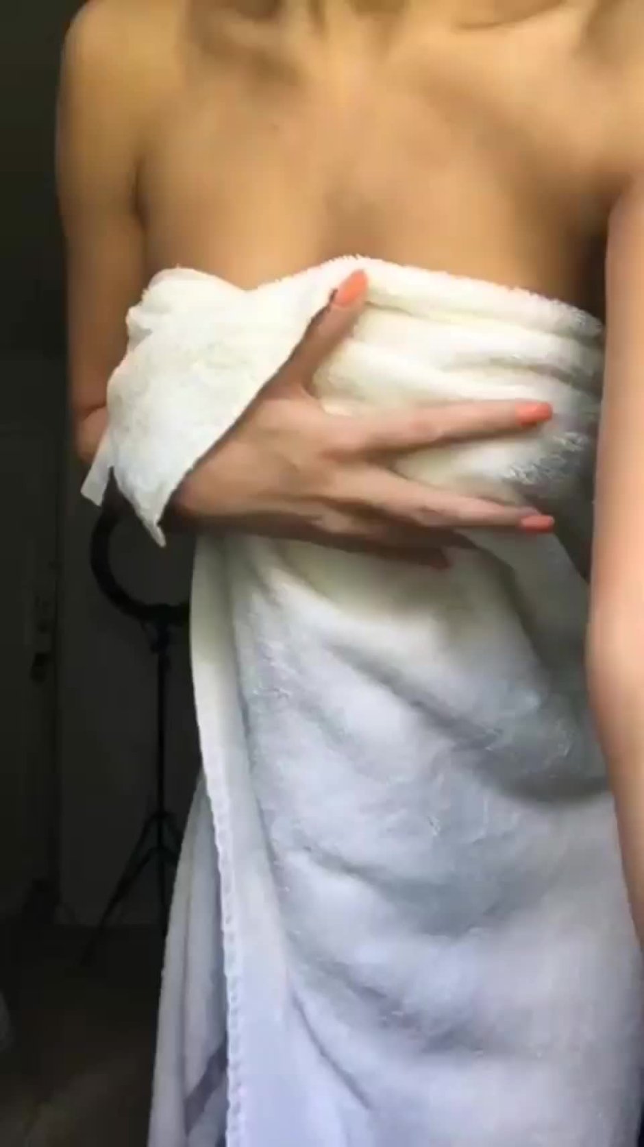 Girl with a towel on the head of nude