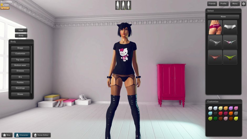 Editor of naked characters in games