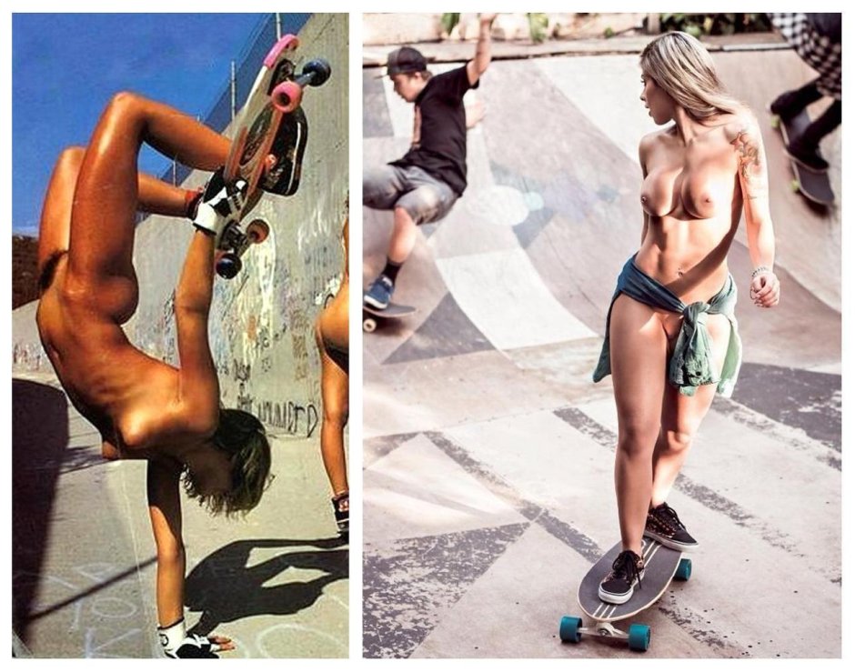 Girls naked on a skateboard