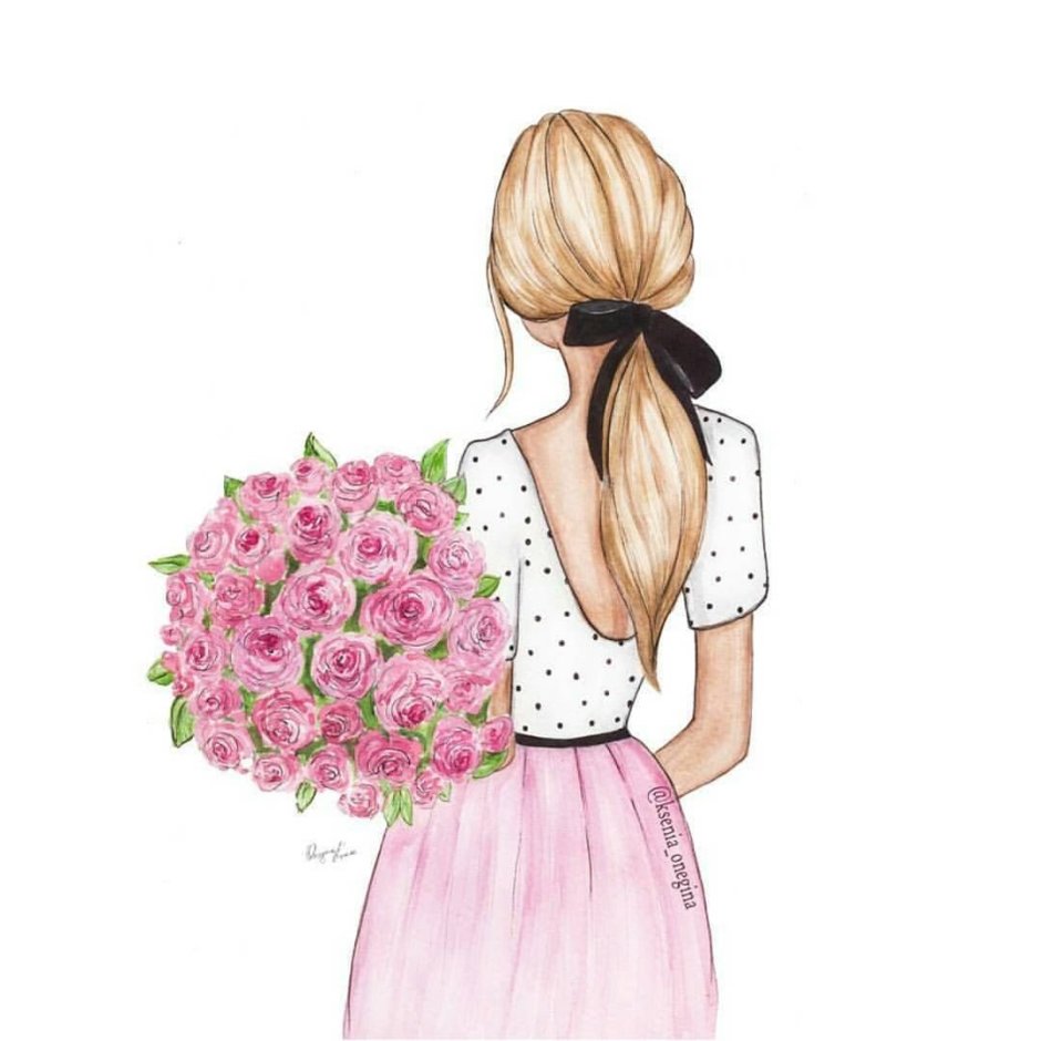 Drawn girl with flowers