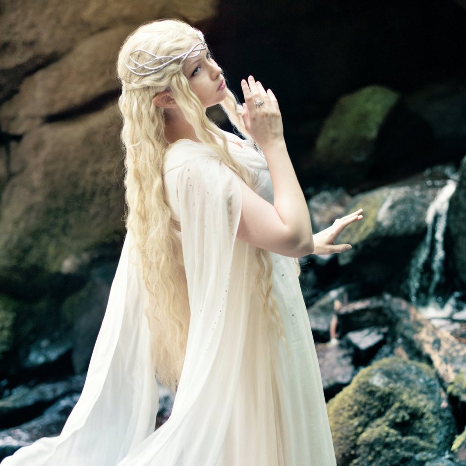 Galadriel in a white dress