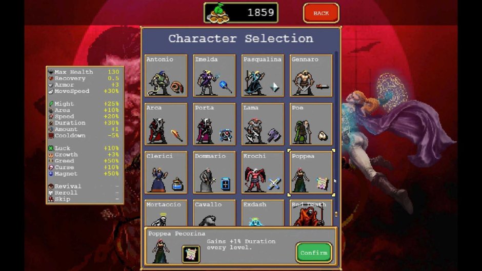 The whole collection in Vampire Survivors