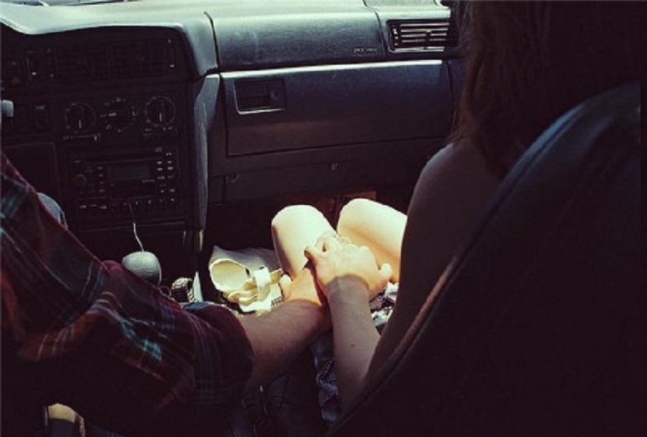 Naked beauties in the car