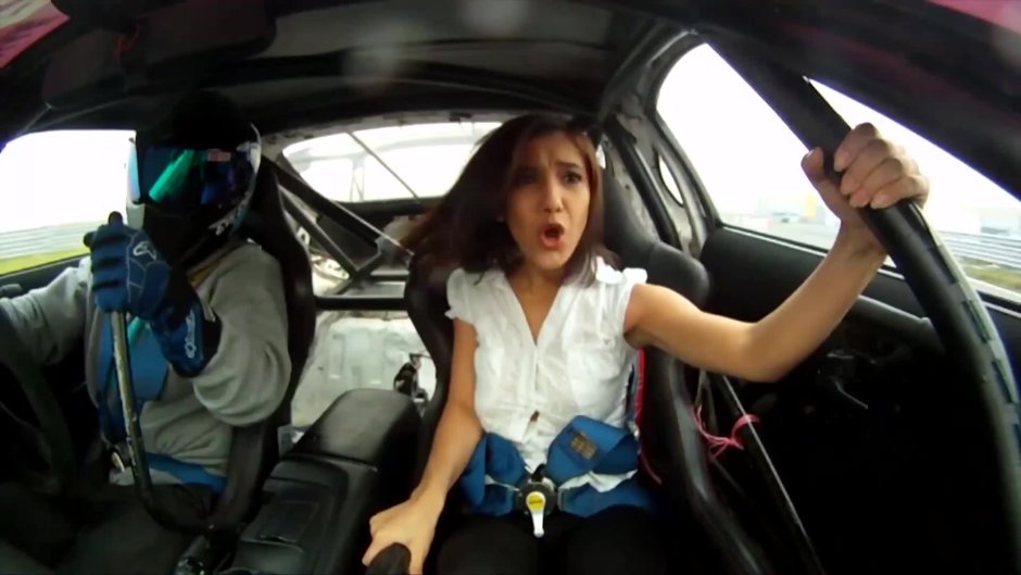 The girl-rush male in the car