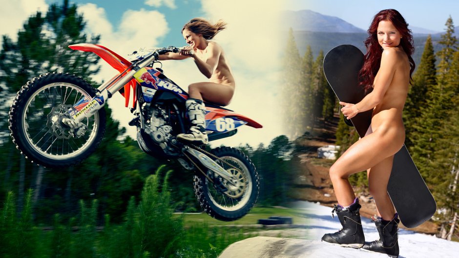 Naked motorcyclist in a helmet