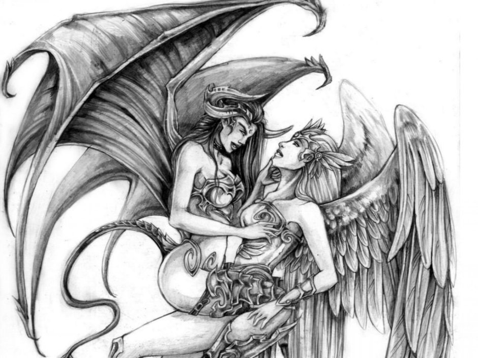 Drawings with a pencil of angels and demons
