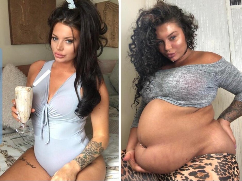 Girls with a big belly outward
