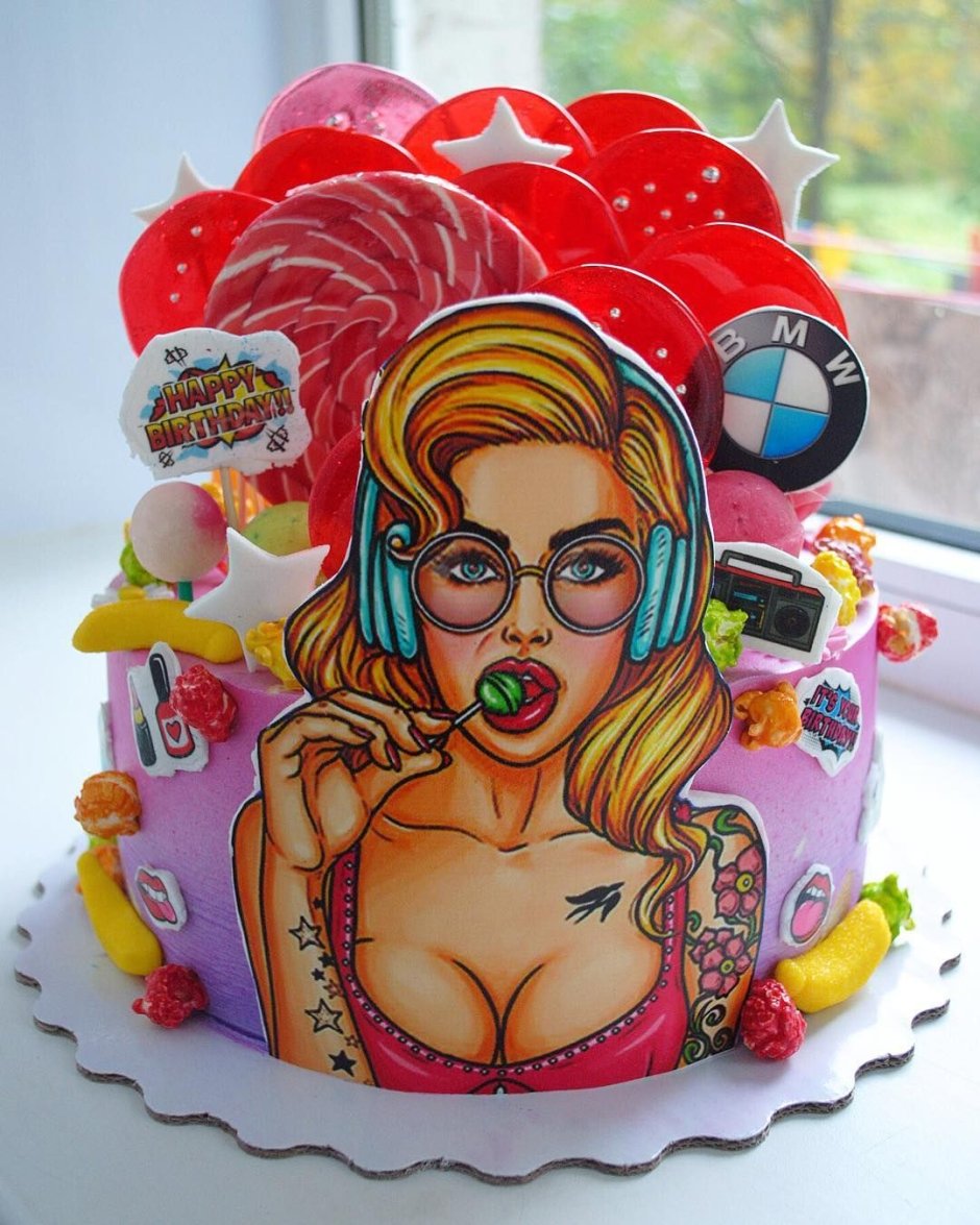 Cake with a drawn girl