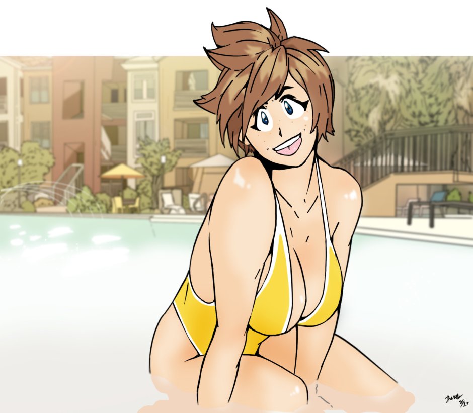Tracer in a swimsuit