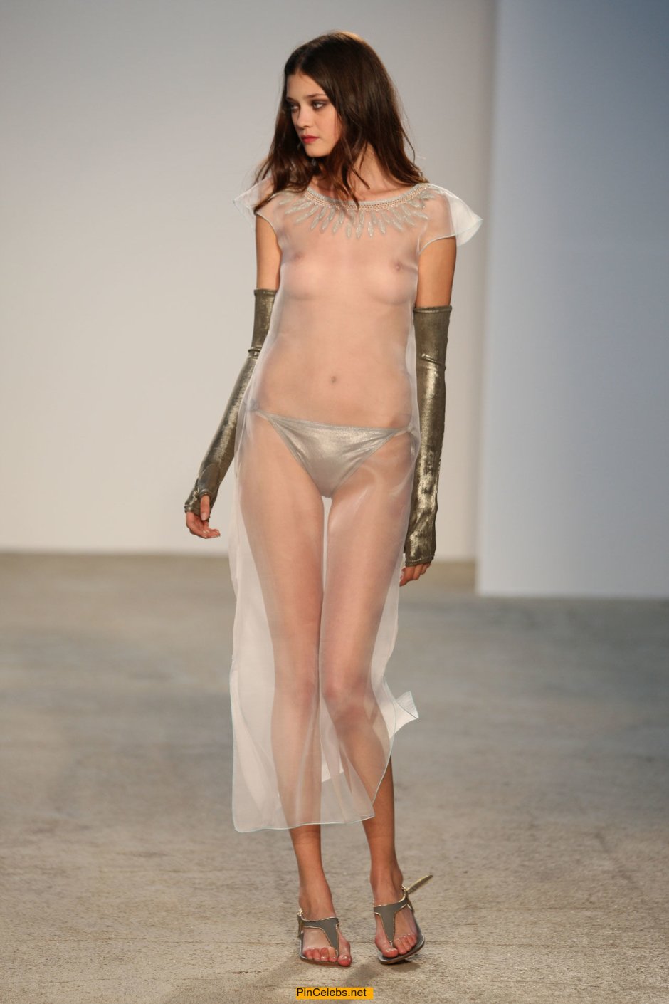 Models on the catwalk without panties