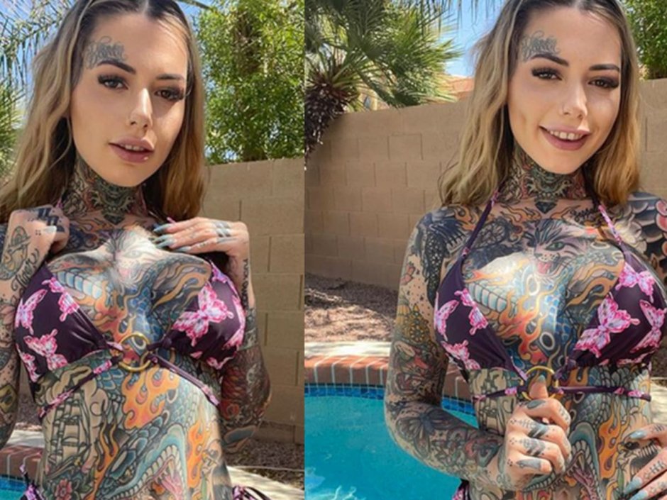 The girl is all in tattoos on Instagram