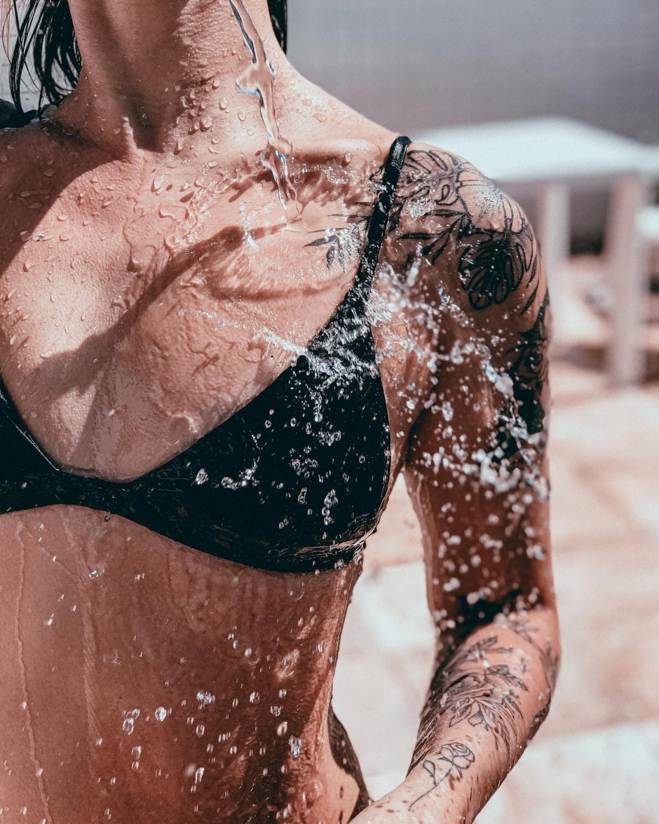 The girl is going to the shower at