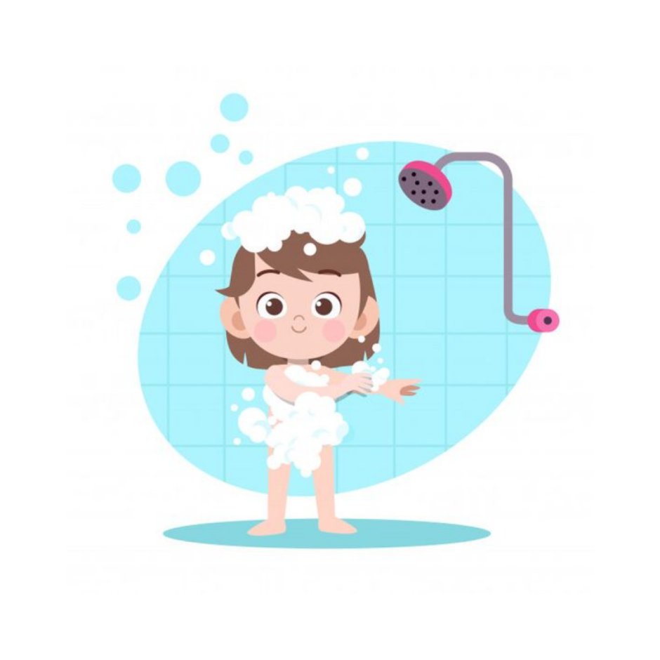 The child takes a shower for children