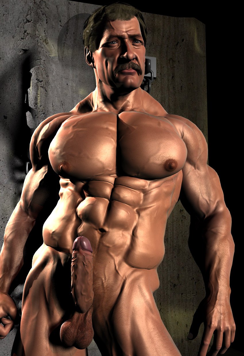 Naked pumped man with big