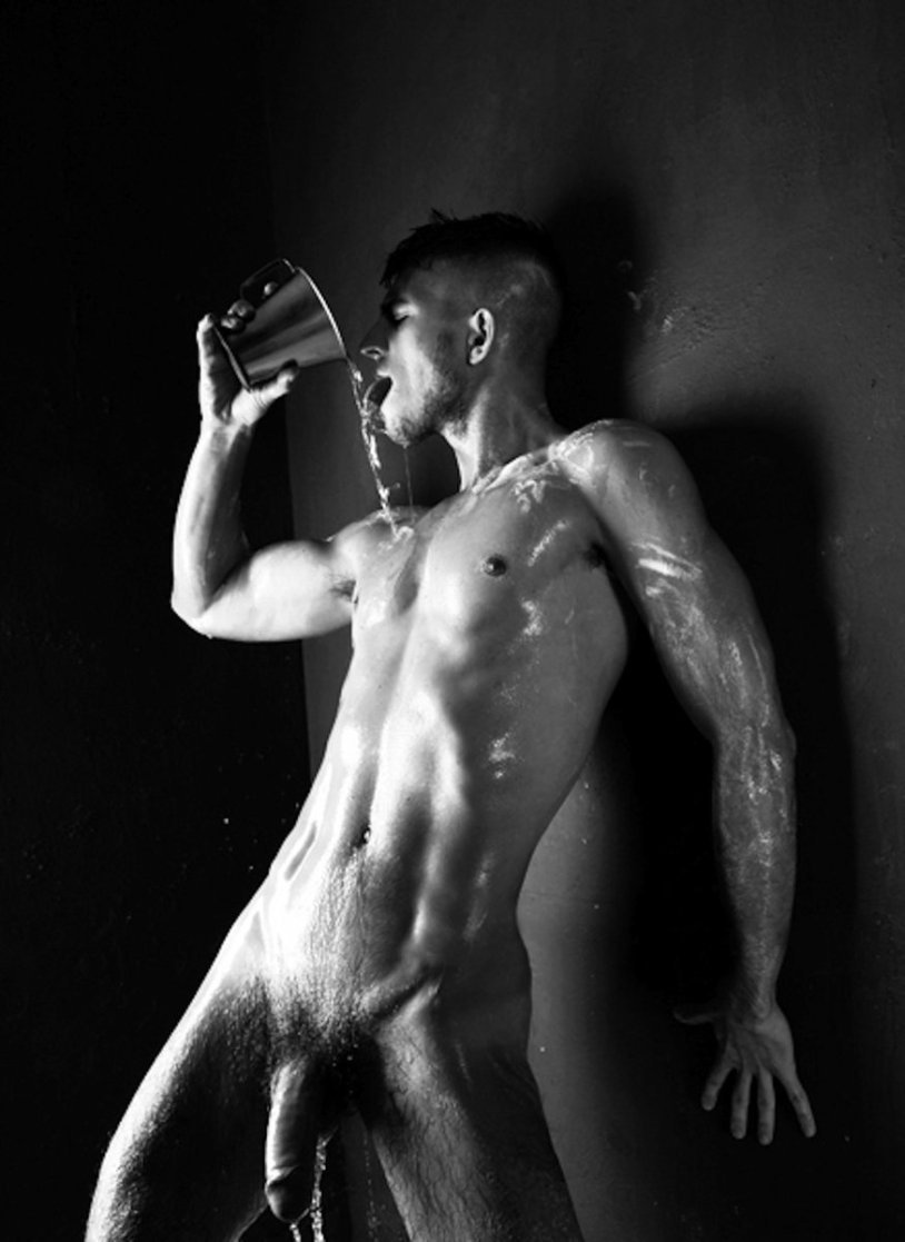 Beautiful naked guys by the water