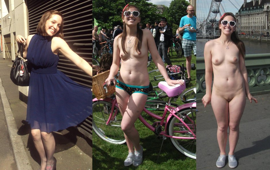 Undressing undressing Wnbr (World Naked Bike Ride) Undressing Rückaussieht