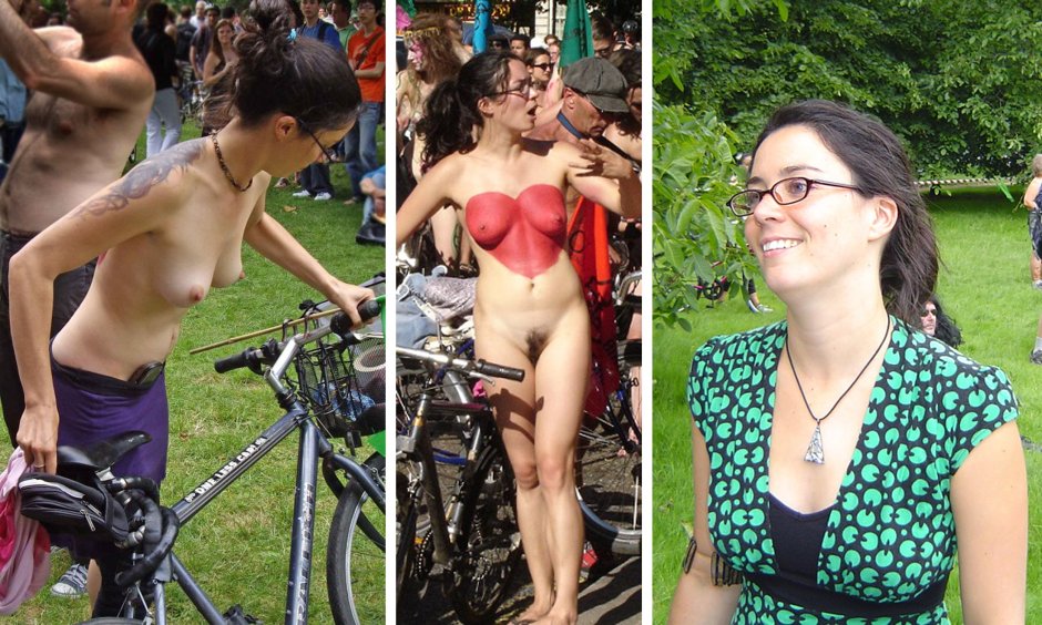 Undressing undressing Wnbr (World Naked Bike Ride) Undressing Rückaussieht