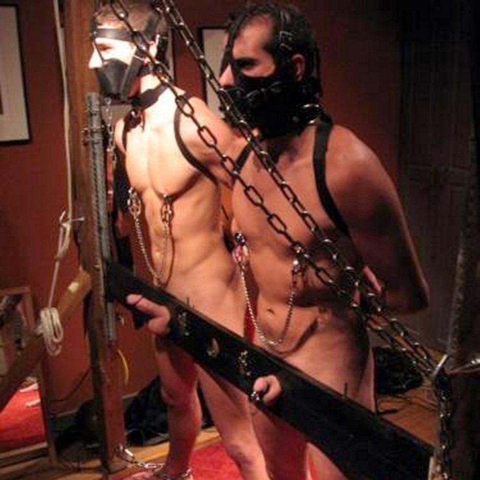 A tied naked man