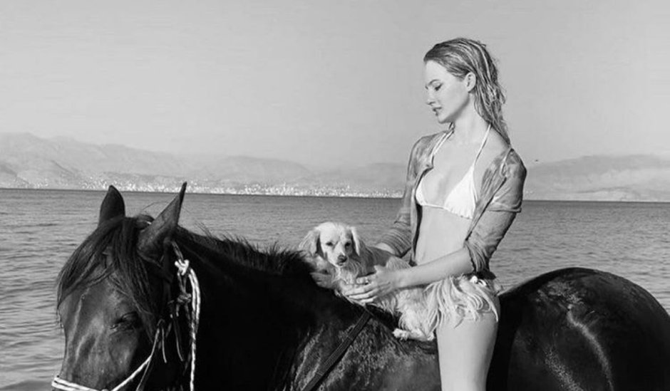 Freya Allan on a horse