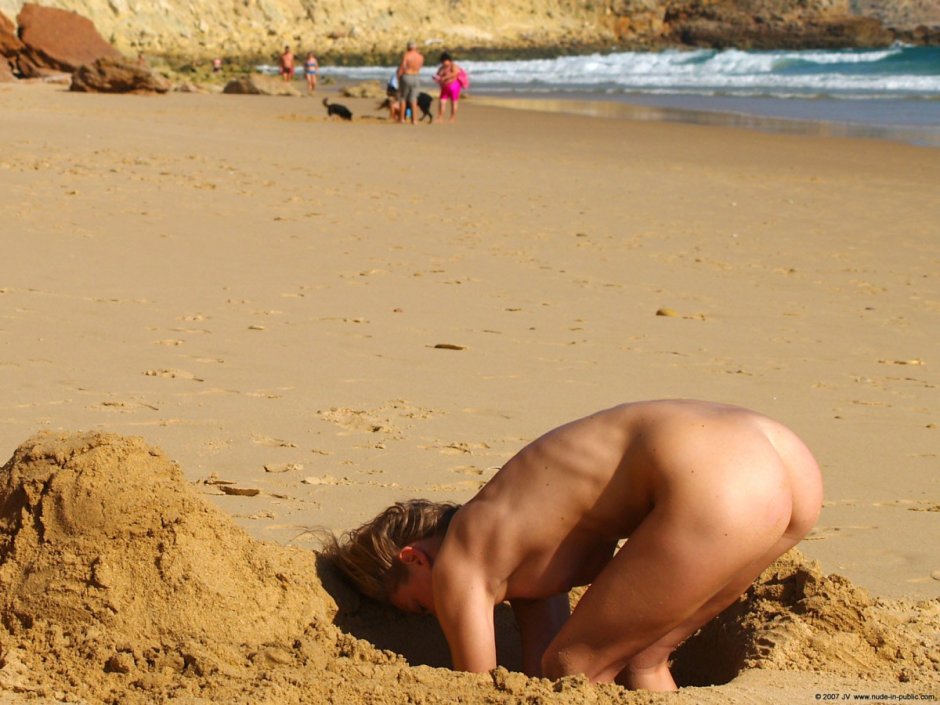 Young nudists on the Black Sea shore
