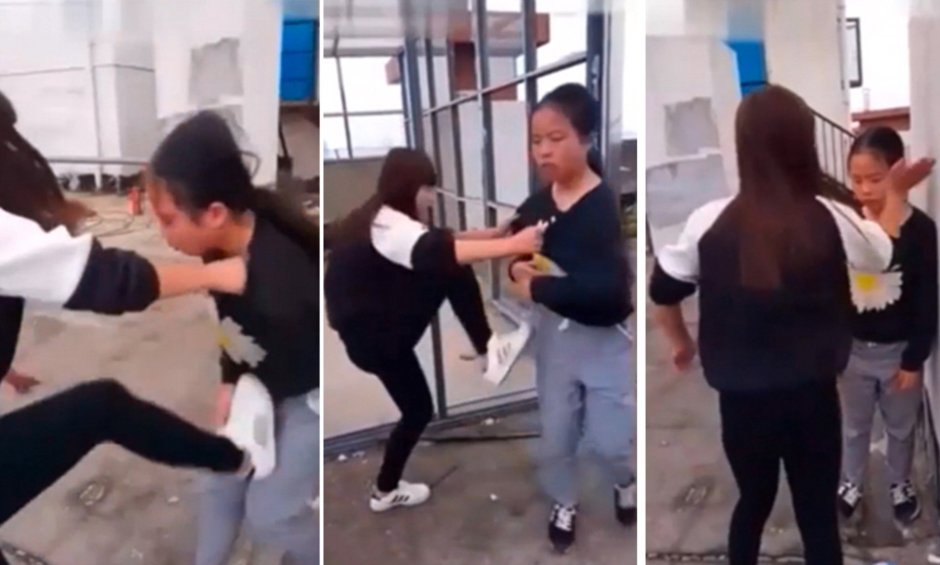 Chinese Girl Being Brutally Slapped and Kicked by School Bulles Japan