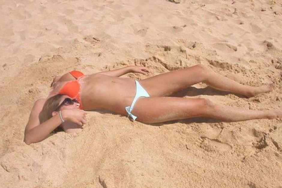 Drunk girl in a swimsuit