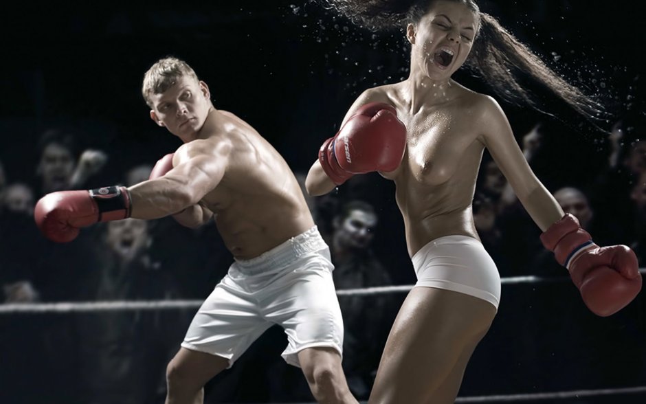 Woman against a man in the ring