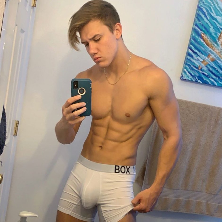 Twink guys selfie swimming trunks