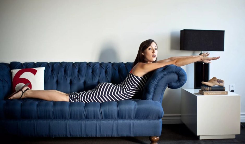 Girl on a blue sofa