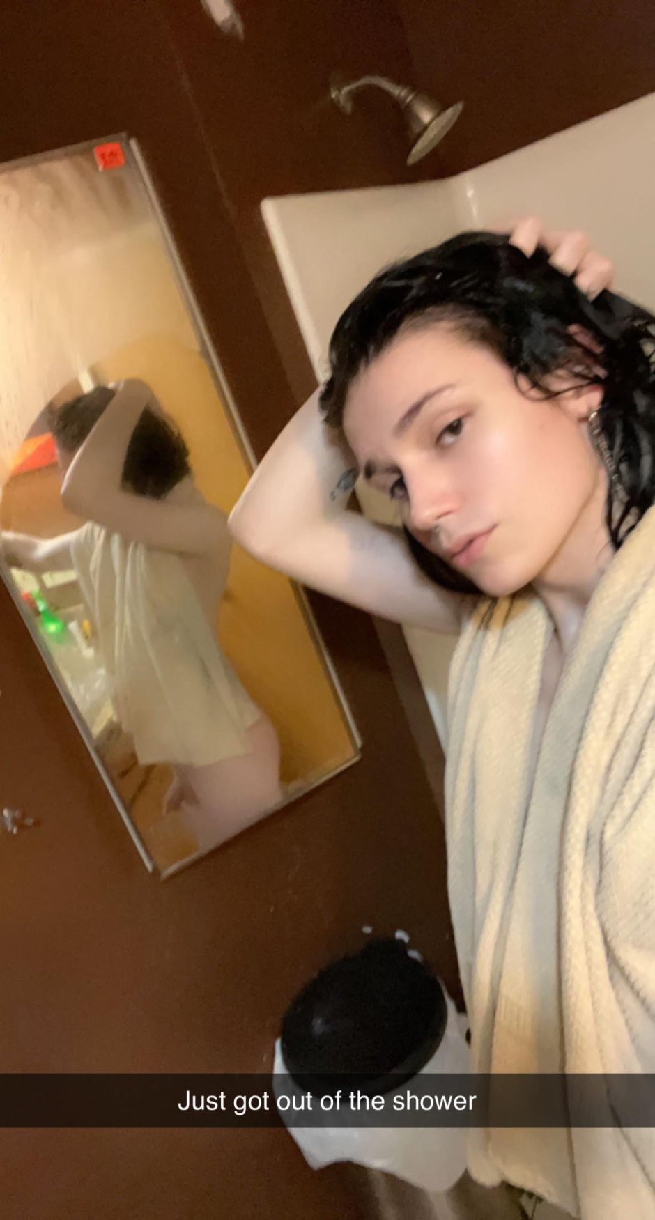 The blonde poses the private