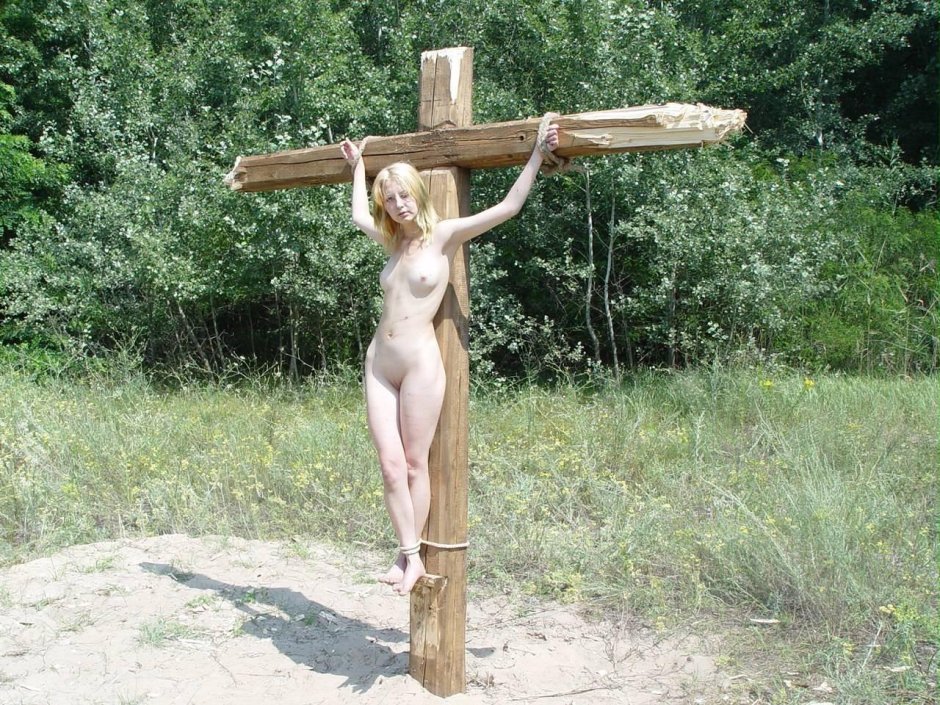 Crucified girl on the cross
