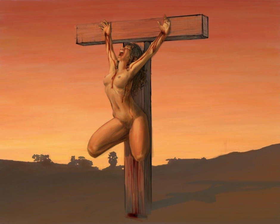 Crucified girl on the cross