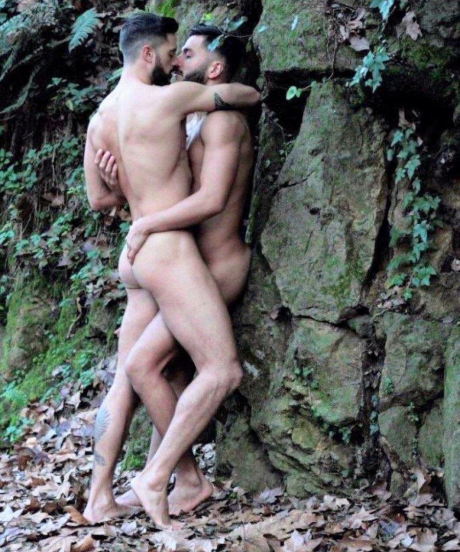 Naked man and woman in the mountains