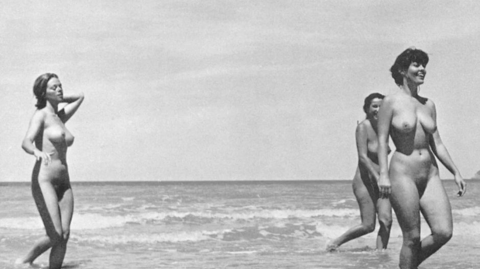 Naked women on the beach retro