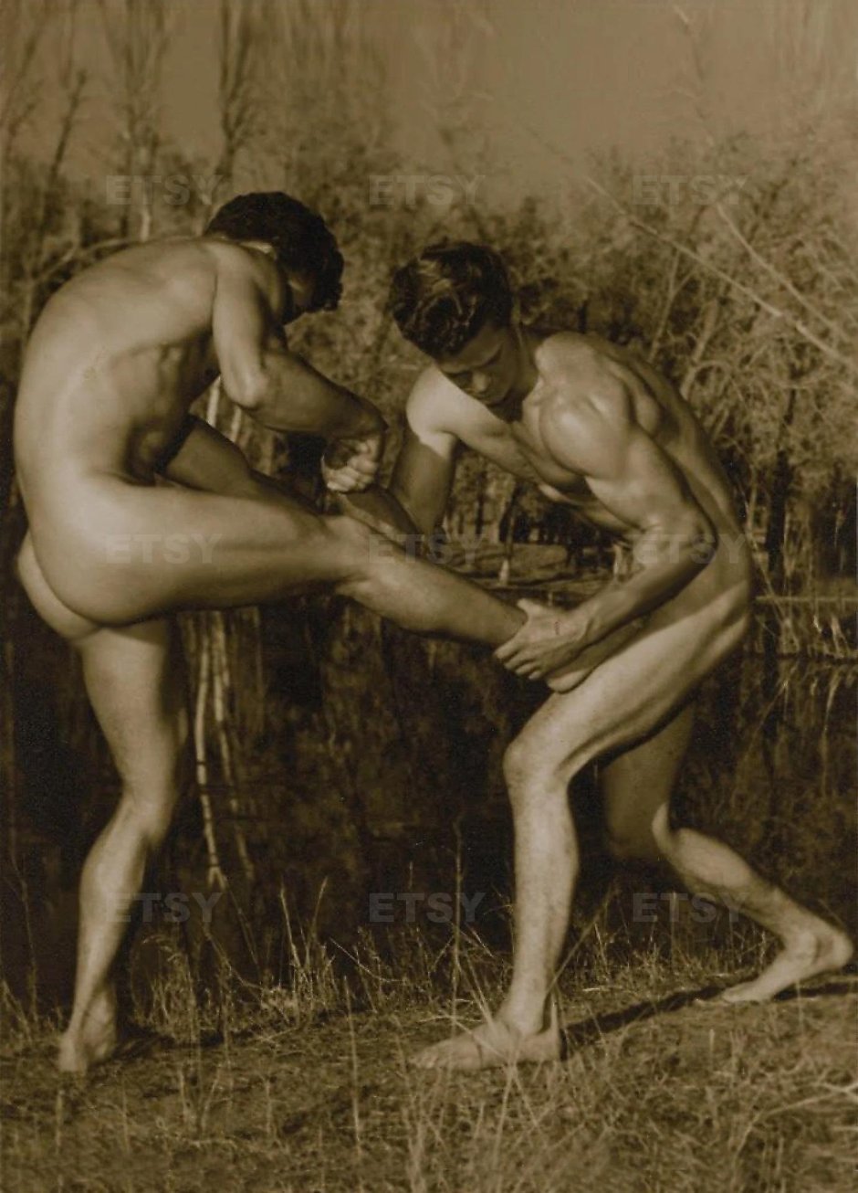 Retro struggle of naked men
