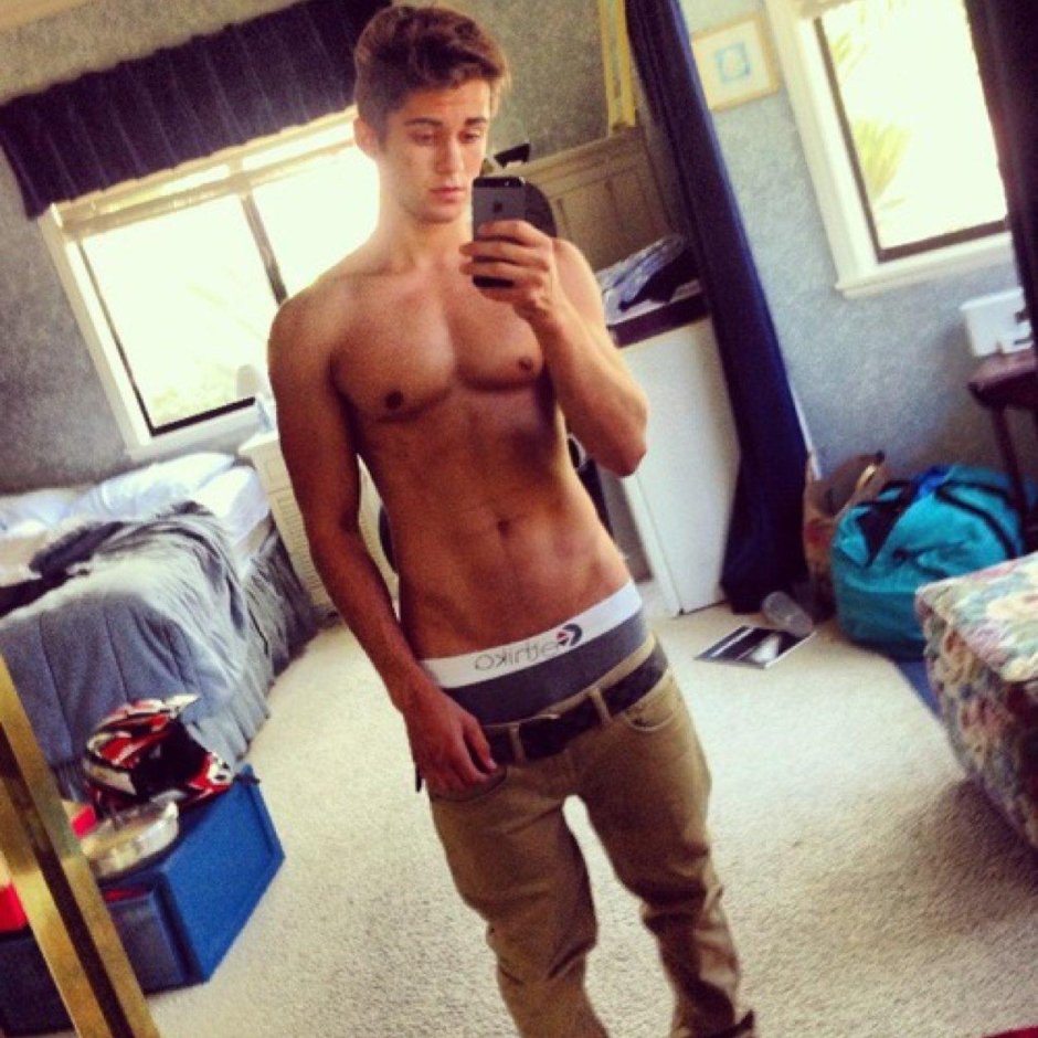 Slender teenagers boys selfie