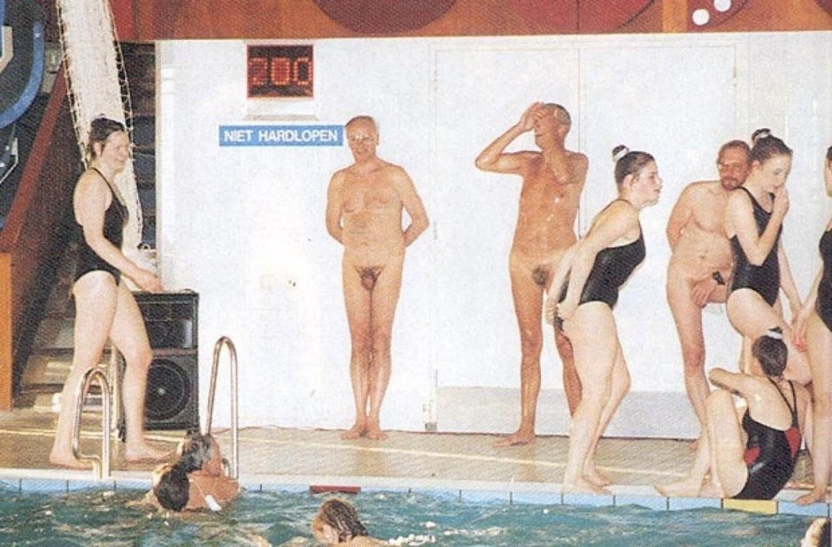 Naked guys in the Retro pool