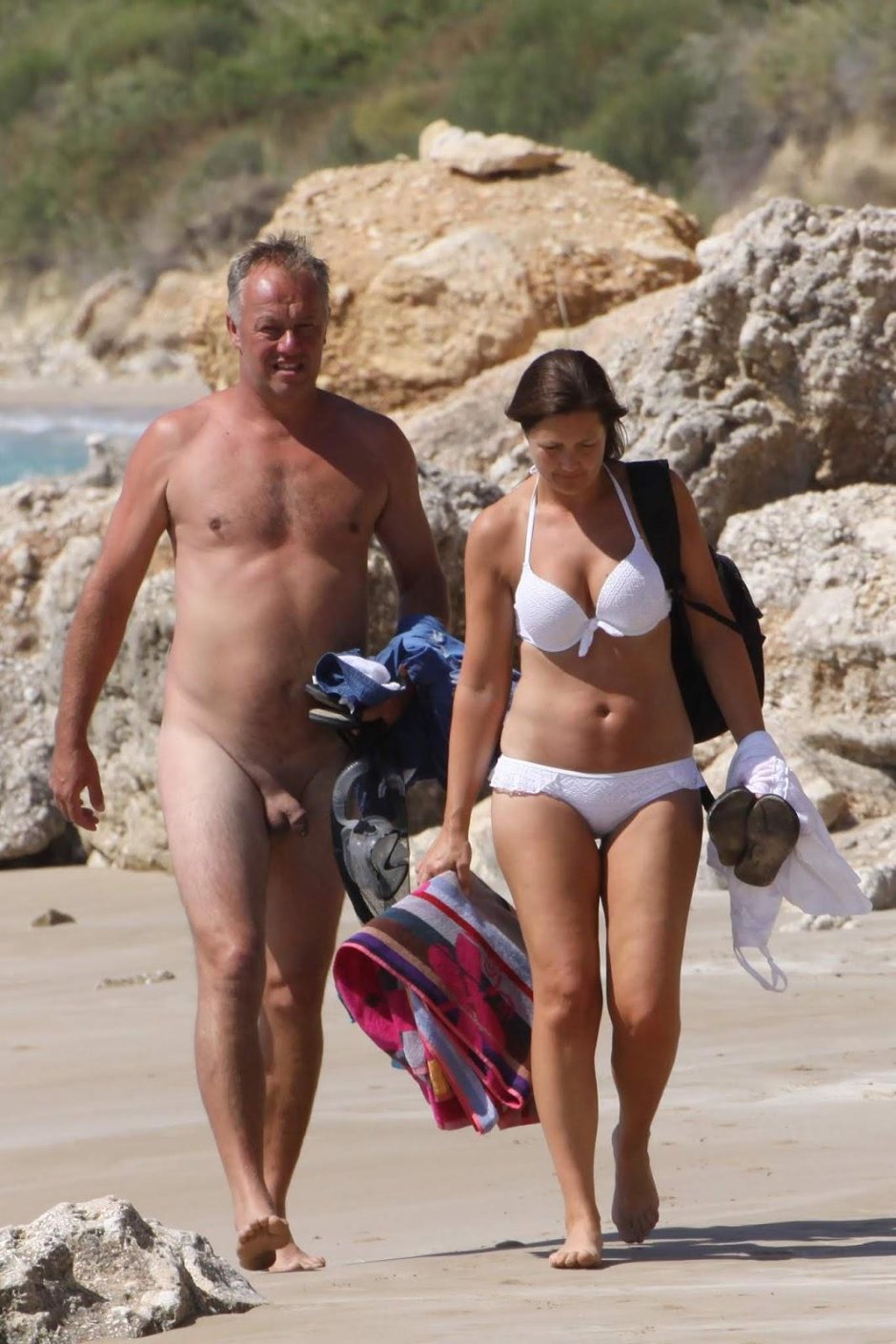 Naked companies on the beach CFNM