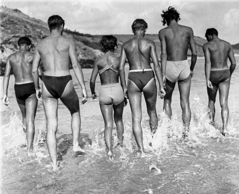 Soviet guys in swimming trunks