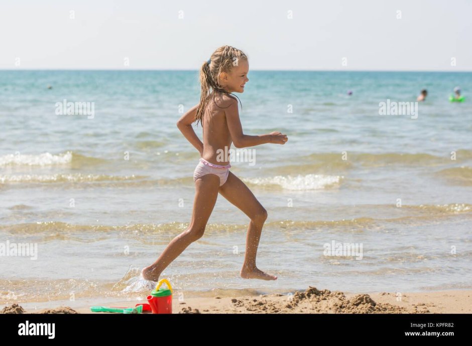 Five -year -old girl at sea
