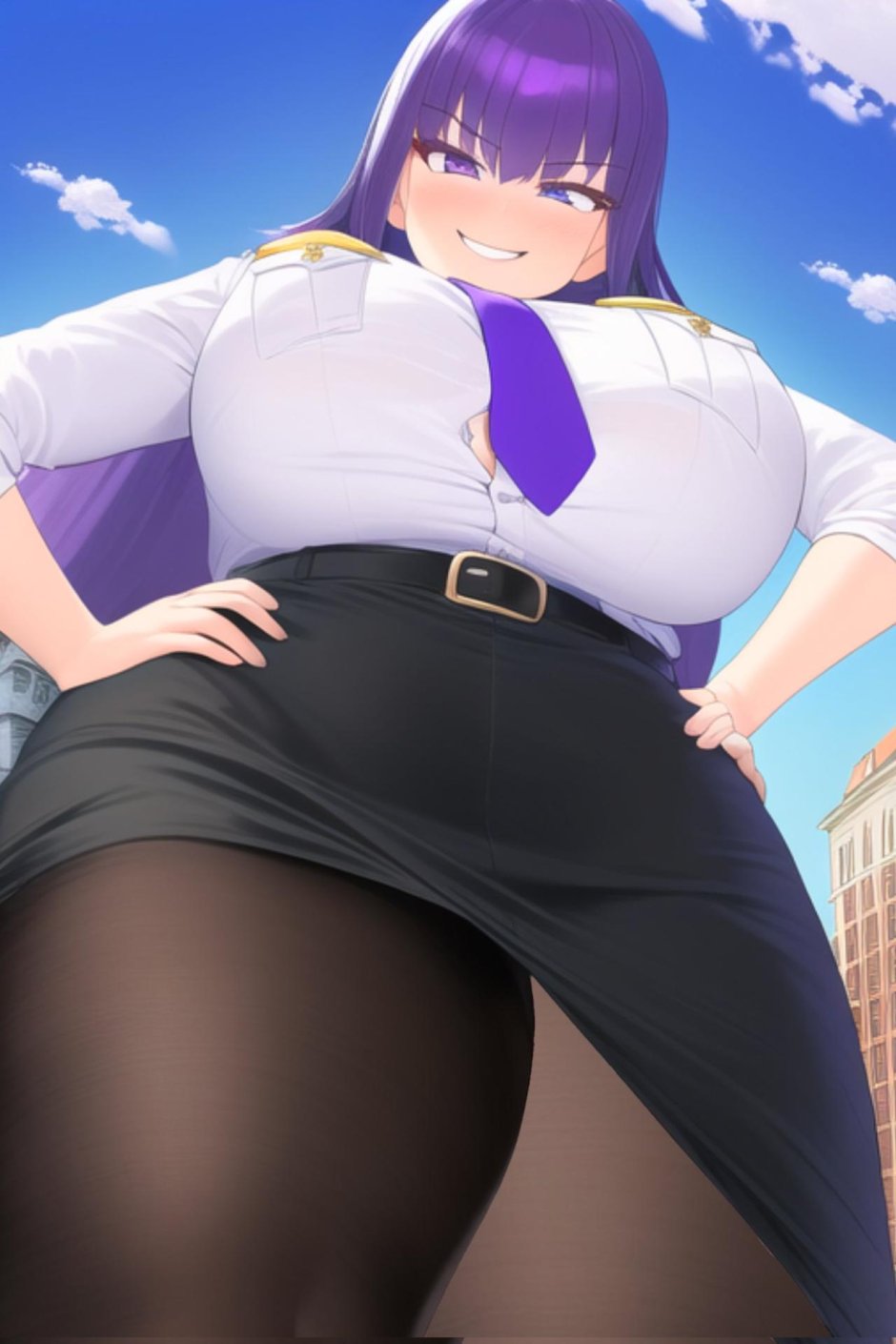 Futanari in a skirt and tights